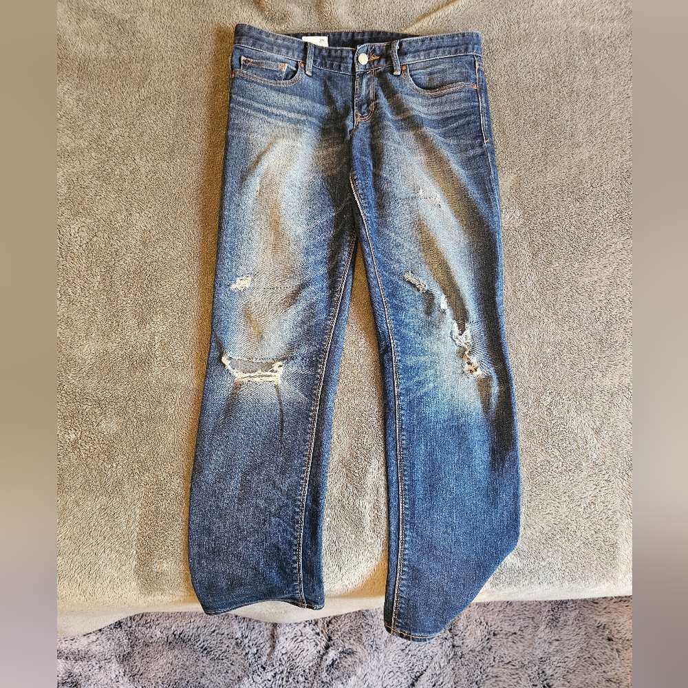 Less distressed Straight leg jeans